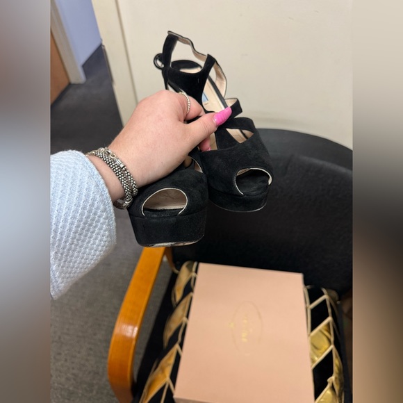 FINAL PRICE Prada Camoscio 2 Black Suede Platform Strappy Heels - Picture 12 of 12